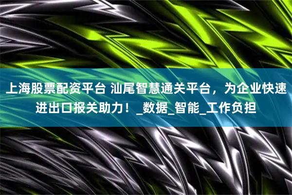 上海股票配资平台 汕尾智慧通关平台，为企业快速进出口报关助力！_数据_智能_工作负担